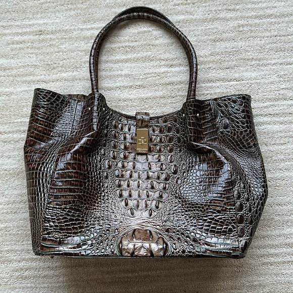 Brahmin Large Mallory Melbourne Tote Satchel Croc Embossed Leather - Picture 1 of 16